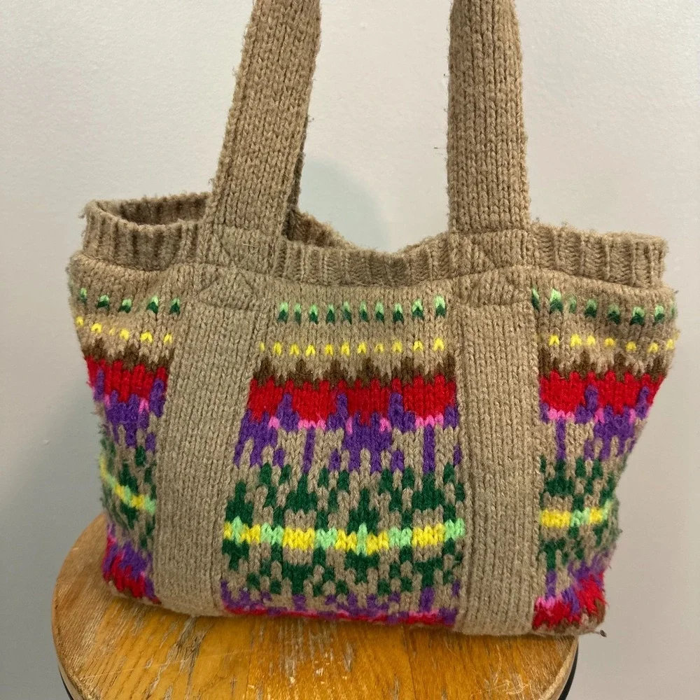Old‎ Navy Y2K Knit Wool Mohair Vintage Hippie Boho Festival Brown Bag